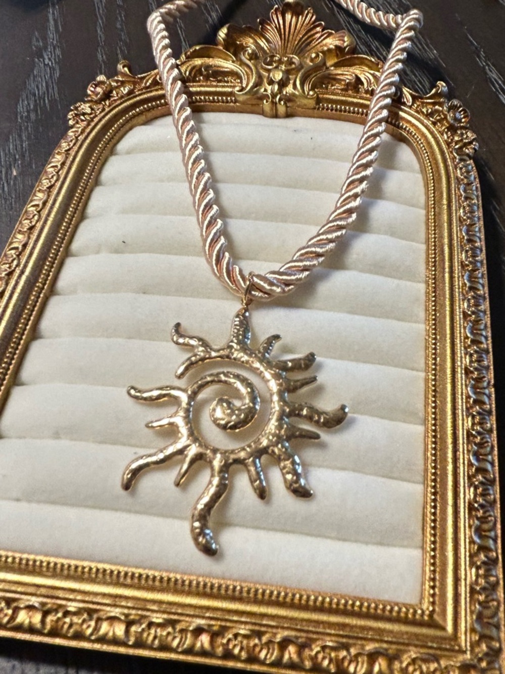 Gold Sun Pendant Necklace - Spiral Sunburst Design